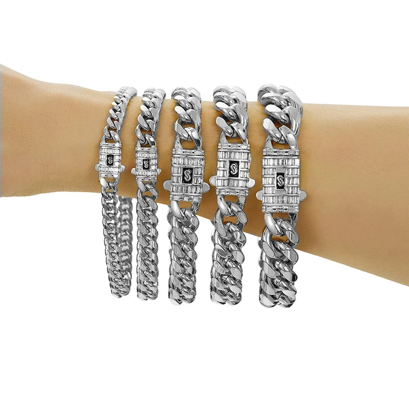 Unseen Gems White Gold Plated Stainless Steel Cuban Miami Chain 6-14mm