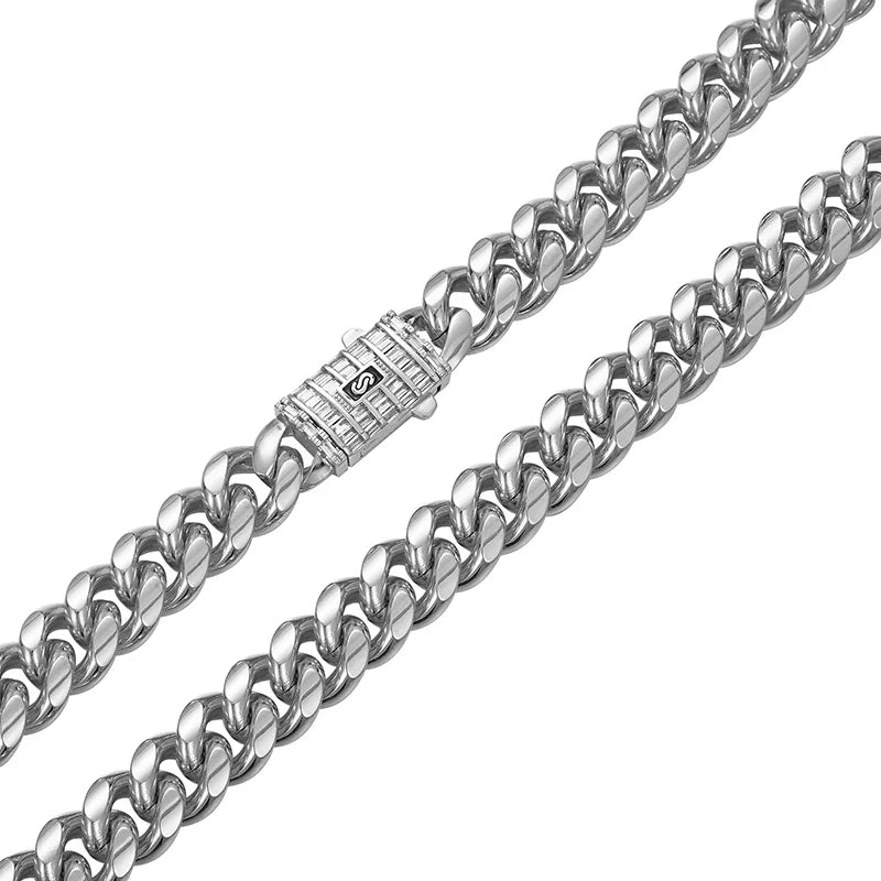 Unseen Gems White Gold Plated Stainless Steel Cuban Miami Chain 6-14mm