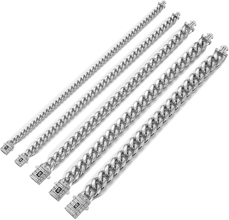 Unseen Gems White Gold Plated Stainless Steel Cuban Miami Chain 6-14mm